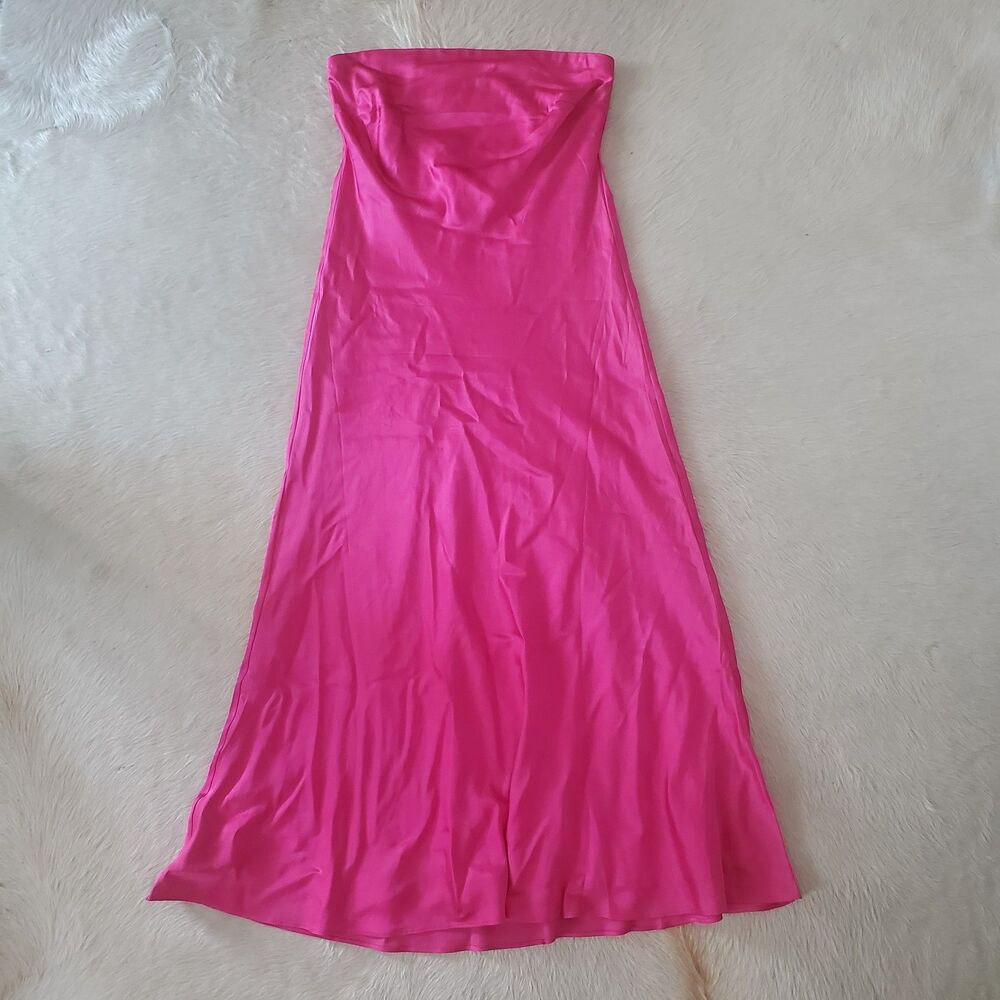 NWT French Connection Satin Midi Dress Size Small Pink Strapless Cowl Back $158 - Picture 3 of 10